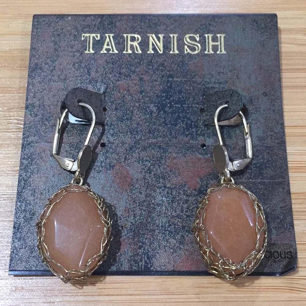 Tarnish Dark Brown Crystal Stone Dangle Earrings